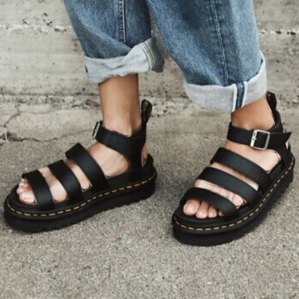 Dr. Martens Black Leather Gladiator Sandals
